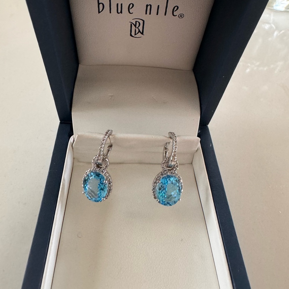 NWOT in box swiss blue topaz and white sapphire teardrop earrings.